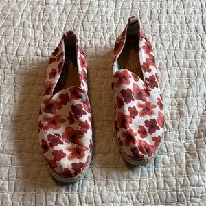 Toms Red Floral Canvas Slip-Ons